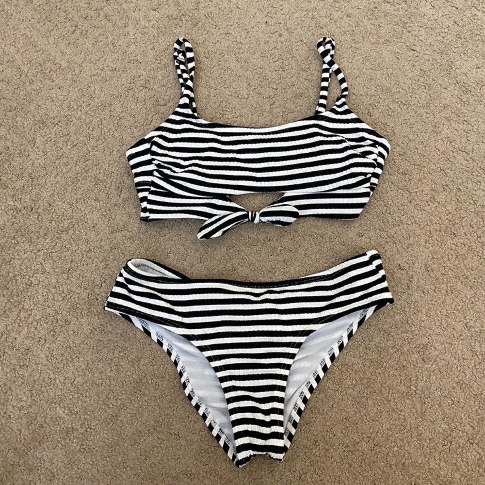 Xhilaration, black & white striped swim bikini top (small) and bottom (x small)
